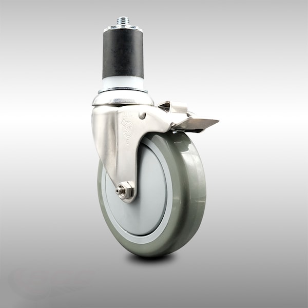 5 Inch 316SS Gray Poly Swivel 1-3/4 Inch Expanding Stem Caster Lock Brake SCC
